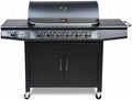 Gas BBQ Grill 7 Burner (6 Main + 1 Side Burner), Outdoor Barbecue with Steel Warming Rack, Temperature Gauge, Black