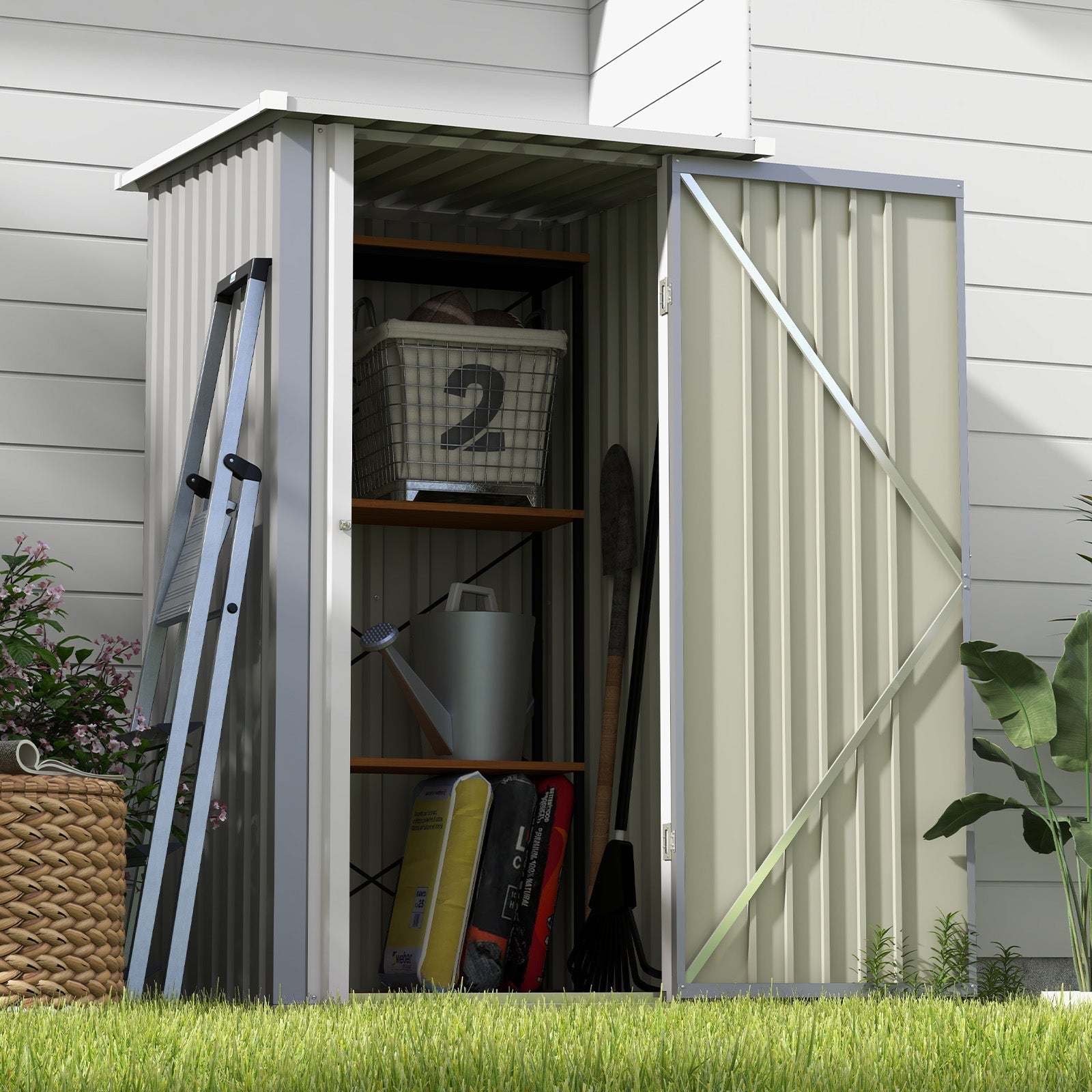 Patiowell 3 x 3 FT Outdoor Storage Shed,Small Garden Tool Storage Shed with Sloping Roof and Single Lockable Door, Outdoor Shed for Backyard Garden Patio Lawn, Gary